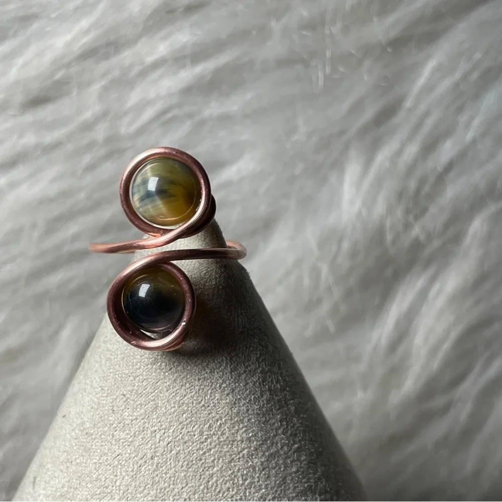 Artisan Copper and African Blue Golden Honey Tiger's Eye Ring